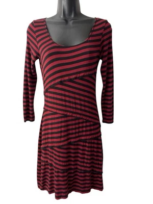 M.S.S.P Dress Womens XS Red/Black Striped Stretchy Knit Scoop Neck Bodycon Y2K - Image 1 of 4