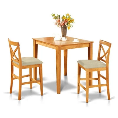 East West Furniture Pub 3-piece Wood Dining Set with Counter Chairs in Oak - Image 1 of 4
