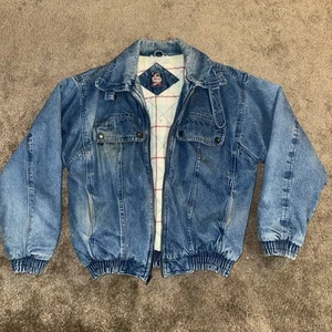 Vintage 90s Mack Rugged Wear Denim Jean Jacket Mens MEDIUM Quilted Lined Trucker - Picture 1 of 9