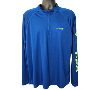Columbia PFG Omni-Shade Langarmshirt Herren 2XL blau 1/4 Zip limettengrün Logo - Bild 1 von 15