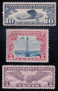 C10, C11, C12 - Lindbergh, Beacon, Winged Globe Airmails - F-VF VLH - CV $22 - Picture 1 of 1