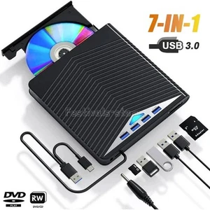 External CD DVD Drive, USB 3.0 Player Burner Writer, for PC Laptop Windows 11 10 - Picture 1 of 16