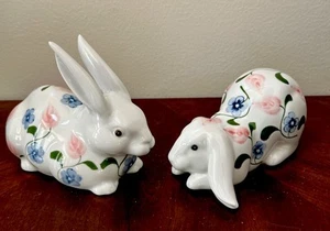 Set Of 2 Hand Painted Rabbit Figurines By FRIKE Made In Philippines NEW - Picture 1 of 13