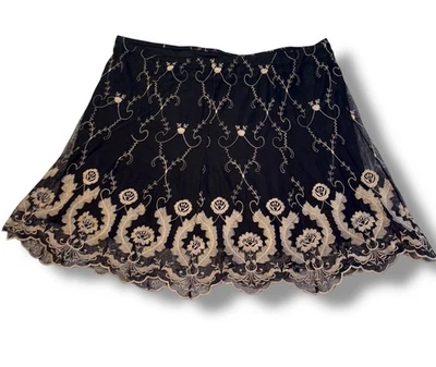 Lane Bryant Women’s 26 Black Sheer Embroidered Floral Overlay Lined Skirt - Image 1 of 4