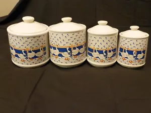 Juego de 4 botes de cocina vintage hermosos patos con diseño de arco, sin defectos - Imagen 1 de 7