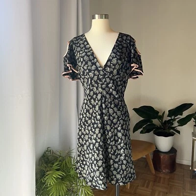 Vestido de seda estampado ardilla Jennifer Nicholson DISEÑADOR Y2K pequeño Foto 1 de 4