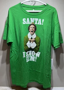 T-shirt Ripple Junction Buddy The Elf verde BABBO NATALE! LO CONOSCO! Taglia Large - Foto 1 di 3