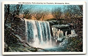 Postcard Minnehaha Falls showing Ice Fountain Minnesota MN UNP White Border - Picture 1 of 2
