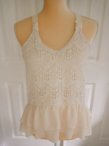 OFF WHITE Exhilaration Off White pizzo all'uncinetto con volant serbatoio medio alto basso supporto