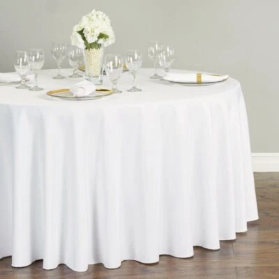 Round Tablecloth, 100% Polyester, Washable, Wrinkle Resistant, White/Ivory - Image 1 of 2