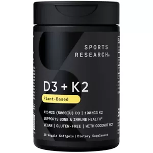 Vitamin D3 K2 with Coconut Oil | Plant Based Vitamin K2 MK7 + Vegan D3 5000iu - Picture 1 of 7
