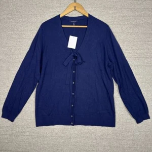 NEW Lands End Cashmere Blend Bow Cardigan Size XL 18/20 Blue Classic Cottage - Picture 1 of 10