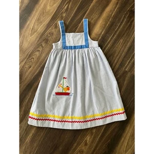 Vintage Mulberry St. Striped Sundress Duck Sailboat Applique Summer Dress Size 6 - Picture 1 of 7