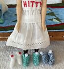 Hand Knit Slippers For A  Petite Hitty Doll Turquoise, White & Blue