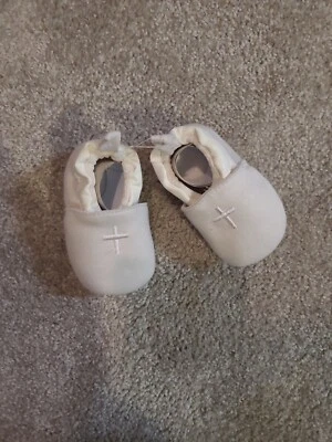 Baptism Christening Cross Infant Gray Slip On Crib Shoes New - Image 1 of 2