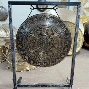 35 CM Gong-Tibetan Handmade Gong-Deep Sound Vibration Gong-Yogi Carved Heal Gong - Picture 1 of 6