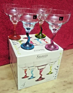 Multi-Colored Margarita Glasses 13oz Circleware SNAZZY w/ Z Style Stem Set of 4 - Picture 1 of 24