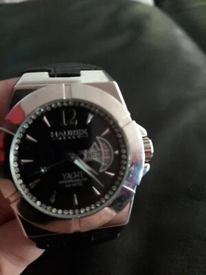 Used Haurex Italy Men's Yacht  Black Leather Band  Watch $750 - Image 1 of 2