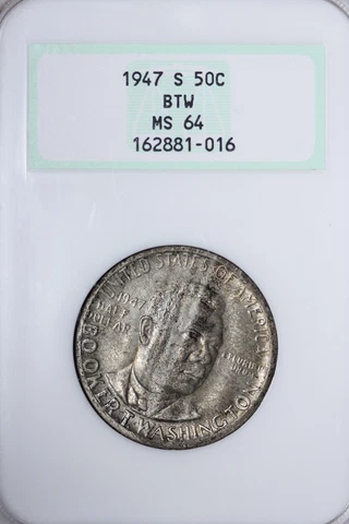 BU 1947-S Booker T Washington BTW Half Dollar NGC MS64 Old Fat Holder AWFP Cover