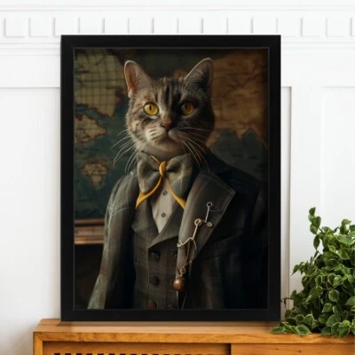 Vintage Dapper Cat Art Print - Elegant Feline Wall Art Cat In A Suit Print  - Image 1 of 2