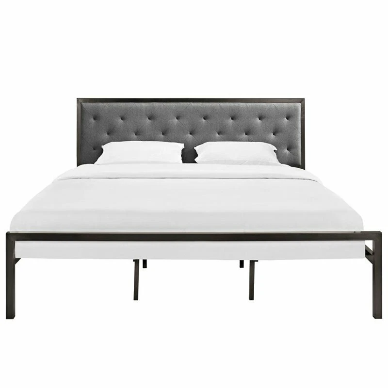 East End Imports Mia King Fabric Platform Bed Frame Brown Gray