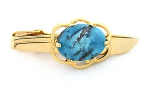 1 4/5 INCH 18x13 OVAL TURQUOISE GEMSTONE SWORD GOLD COLOR TIE CLIP TIE BAR - Picture 1 of 2