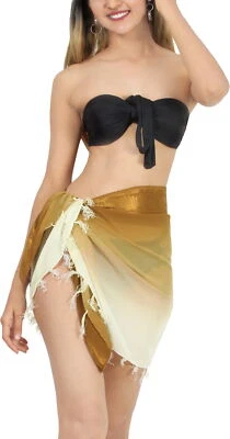 LA LEELA Women's Swimsuit Sarongs Short Beach Cover Ups One Size Brown, Stripes - Image 1 of 3