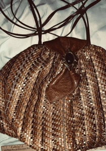 Sharif USA Bag Woven Brown Tan GOLD Leather POUCH Thin Crossbody Shoulder STRAP - Picture 1 of 21