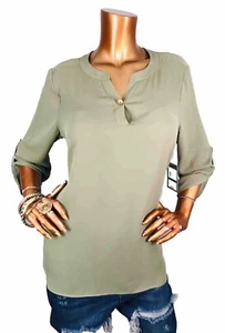 Chaus New York L Top NWT $69 Sage Green Low V Cut Shirt Blouse Easy Wear Casual - Picture 1 of 7