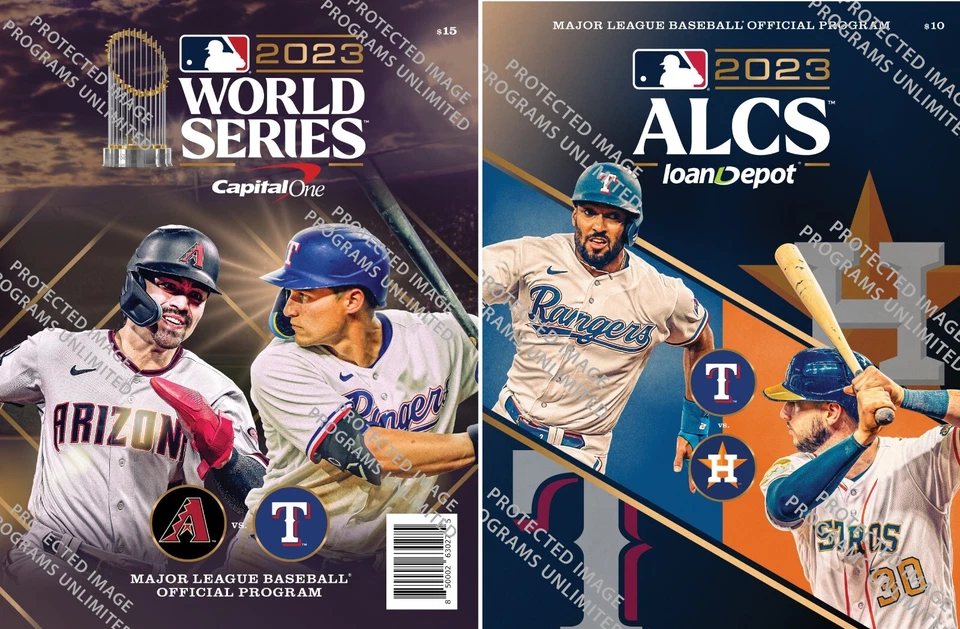 2023 WORLD SERIES + ALCS PROGRAM SET (2) TEXAS RANGERS AMERICAN LEAGUE CHAMPIONS - Image 1 of 3