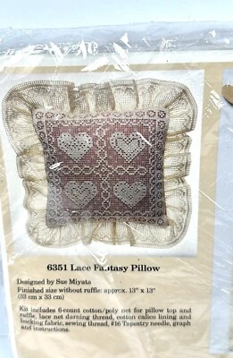 Vtg Creative Circle Stitchery 1990 Embroidery Kit 6351 Lace Fantasy Pillow New - Image 1 of 4