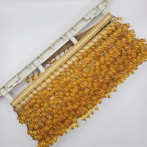 8m Gold Amber Beaded Curtain Trim Haberdashery Drop Round Beads Costumes Yellow - Picture 1 of 5