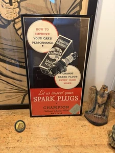 Original vtg poster CHAMPION Motor SPARK PLUGS 1940s Garage Chevy Ford Dodge - Picture 1 of 6