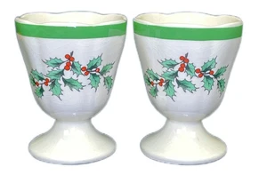 2 Spode Eierbecher Weihnachtsbaum Stechpalme England Keramik Zahnstocherhalter - Bild 1 von 7