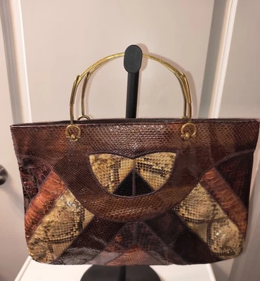 Vintage Varon Snakeskin Handbag Brass Handles Multicolor - Image 1 of 4