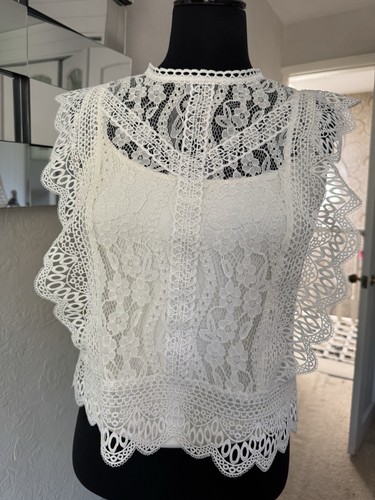 OFF WHITE CAMICIA ZARA OFF WHITE CREMA DETTAGLI PIZZO TAGLIA L NUOVA SENZA ETICHETTE