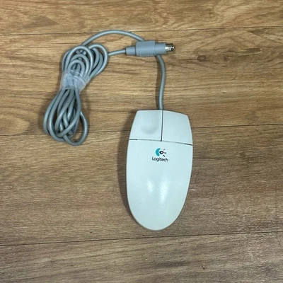 White Dell Logitech 2-Button Mechanical Ball Mouse PS/2 PN: M-S34 Vintage - Image 1 of 4