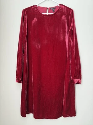 Eileen Fisher Ruby Red Silk Velvet Crew Neck Knee Length Dress Sz 2XS Holiday - Image 1 of 4