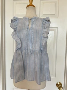 LOFT blue striped sleeveless smock top size S ruffles - Picture 1 of 7