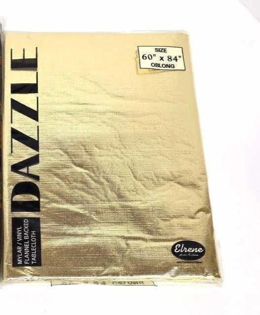 Erlene Home Dazzle Gold Mylar/Vinyl Oblong Tablecloth 60” X 84” Flannel Backed - Image 1 of 1