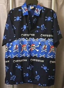 Rima Men’s Sz M Pirate Hawaiian Aloha Caribbean Tribal Button Up Shirt - Picture 1 of 7