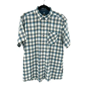 KUHL Blue White Plaid Tropik Light 100% Organic Cotton Button Up Shirt Medium - Picture 1 of 5