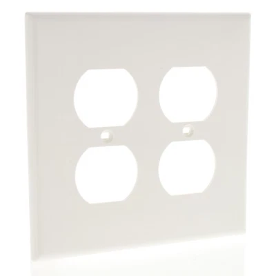 Placa de pared para receptáculo Leviton blanca irrompible 2 velocidades cubierta de salida dúplex PJ82-W Foto 1 de 4