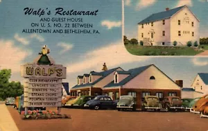 RESTAURANT POSTCARD Walt's Restaurant Allentown-Bethlehem PA Iconic Sign Vintage - Picture 1 of 2