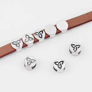 20 x Silver Tone Triquetra Trinity Knot Slider Spacer Beads For 6mm Flat Leather - Picture 1 of 4