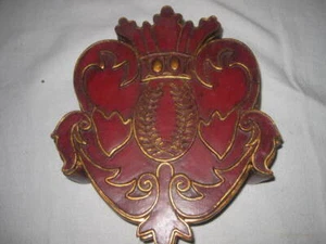 Tudor Red Lacquer Gold Leaf Ornate Large Trinket Jewelry Box - Picture 1 of 10