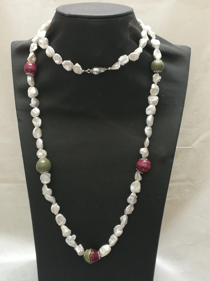 collana donna, perle di fiume  distanziatori in argento e sfere in ceramica - Immagine 1 di 1