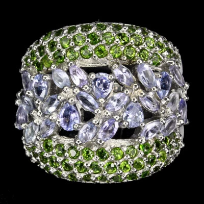 925 Anello Argento Sterling Pera Tanzanite Cromo Diopside Gemma Gioielli Size 8 - Immagine 1 di 4