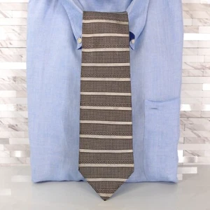 Versace Neck Tie Mens Silver Black Striped Silk  Aztec Greek Metallic Italy - Picture 1 of 12