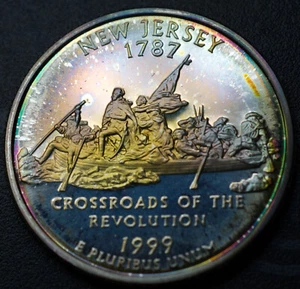 1999-S New Jersey 90% Silver Proof State Quarter, Rainbow Toning - Picture 1 of 2